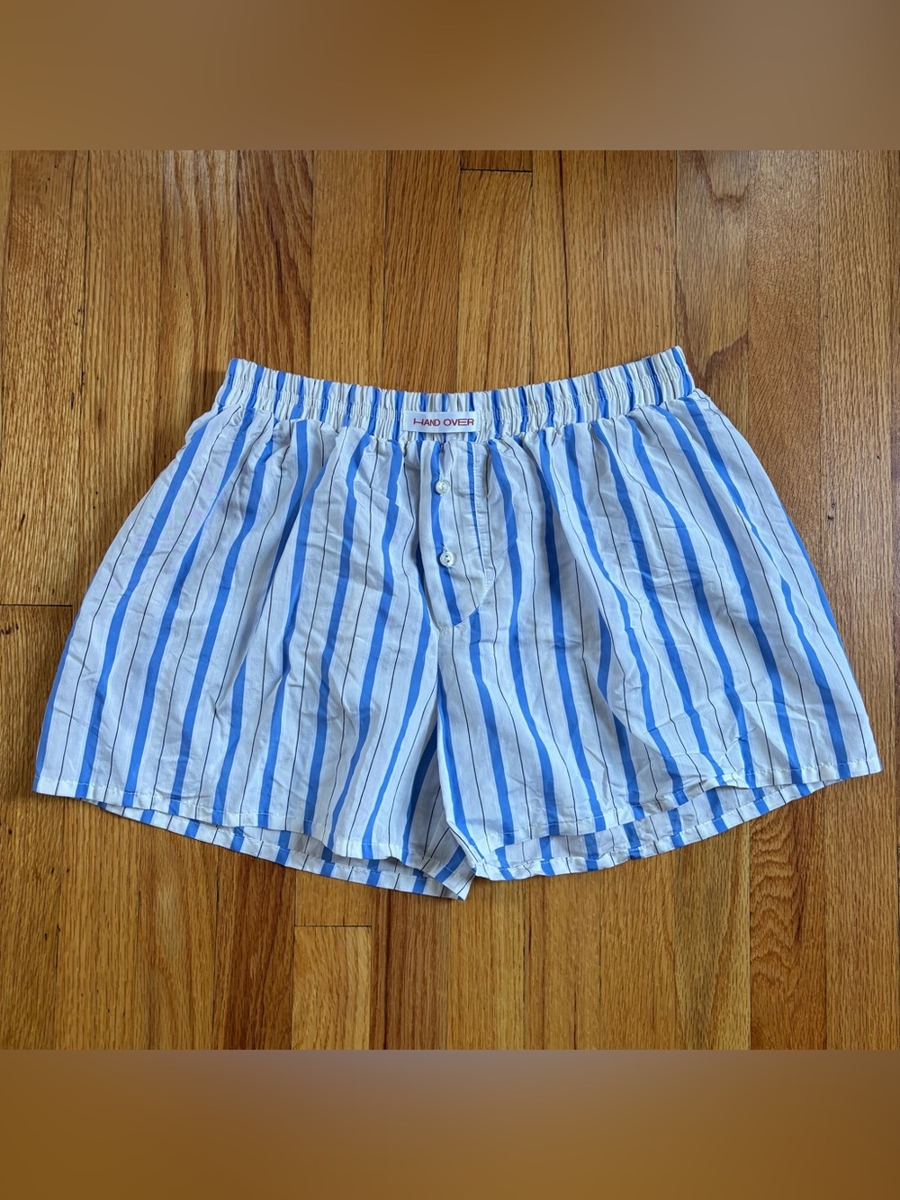 Hand Over Ex-Boyfriend White & Blue Stripe Women's Boxer Shorts XL